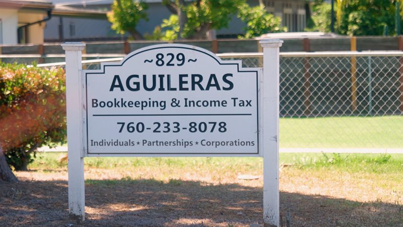 Aguilera's Bookkeeping & Income Tax sign outside the Escondido office